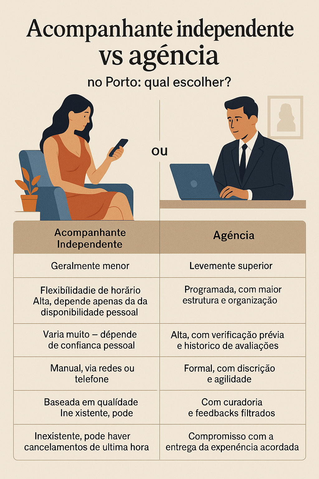 Acompanhante independente vs agência no Lisboa: qual escolher?